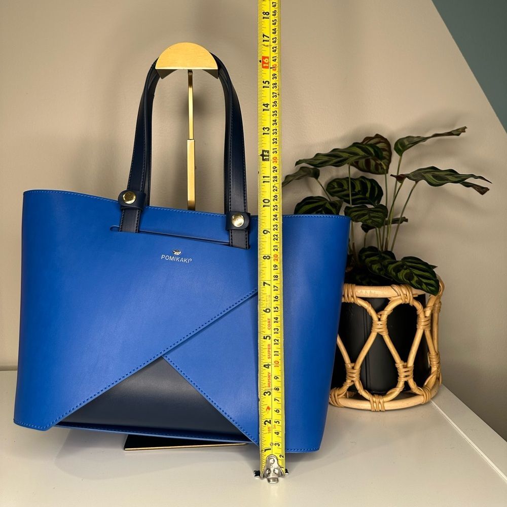 Origami by POMIKAKI Italy Blue Geometric Tote Bag Modern Vegan Leather Handbag - Picture 3 of 11